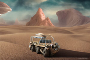 The exploration vehicle trudged across the sandy terrain of the arid planet on the border of the Lawless Sector. The planet was a desolate wasteland, with nothing but scattered structures and a few higher elevations to break up the monotony of the endless dunes. The vehicle was piloted by a team of three members of the Inter-Planetary Alliance's Frontier Division. The mission was simple - to set up planetary warning systems to thwart the raids of the notorious Whistie pirates. The Whisties were known for their lightning-fast raids, attacking and looting planets with little warning and even less mercy. The planetary warning systems would be a crucial line of defense for the settlers who would soon call this world home. Commander T. B. Foot was in charge of the operation. He was a seasoned veteran of the Frontier Division, and his expertise in planetary defense systems was unmatched. He sat at the controls of the exploration vehicle, his hands steady as he guided it across the sandy landscape. Dr. Thadius Matthew was the team's chief medical officer. He was also the designated xeno-biologist tasked with studying any indigenous life forms that might be encountered on the planet's surface. Thadius was a brilliant scientist, and he was eager to put his skills to use in this new and uncharted world. Finally, there was Admiral J. C. Lindsay, the team's leader and the captain of the IPA Flagship "Heather Dawn." J.C. was a master explorer and diplomat known throughout the Inter-Planetary Alliance for her bravery and cunning. She was the perfect choice to lead this mission and was determined to succeed. The team encountered several challenges as the exploration vehicle continued its journey across the planet's surface. The planet was dotted with strange, ancient structures that defied explanation, and the Whisties were known to operate in this area. The team had to be careful, constantly looking for any danger signs. Despite the challenges, the team pressed on, driven by their sense of duty and love of exploration. They encountered strange and wondrous creatures, and Thadius was able to collect valuable data on the planet's unique ecology. They also experienced the Whisties themselves, but the planetary warning systems were successfully activated, and the raiders were driven off without incident. In the end, the mission was a success. The planetary warning systems were in place, and the settlers who would soon call this world home could do so with a measure of safety and security. The explorers returned to their spacecraft, proud of their accomplishments and eager for their next mission. And so, the Inter-Planetary Alliance continued to explore and discover. They were constantly pushing the boundaries of what was known and expanding the frontiers of human civilization. Who knows what wonders and dangers awaited them in the vast reaches of space? But one thing was sure - they would face them with bravery, determination, and the knowledge that they were the protectors of the Inter-Planetary Alliance, the frontier sentinels. Milky Way Digest [MWD} vol 22 pg. 2